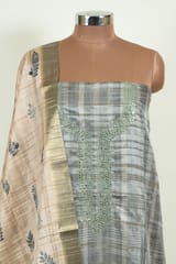 Light Green Colour Print with Embroidered Dupion Silk Shirt with Bottom and Printed Dupion Silk Dupatta