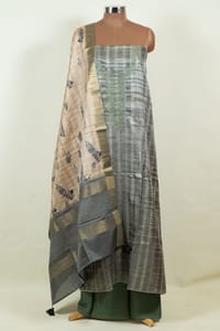 Light Green Colour Print with Embroidered Dupion Silk Shirt with Bottom and Printed Dupion Silk Dupatta