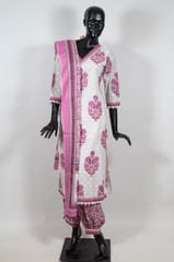 Cream Color Cotton Print with Embroidered Shirt with Cotton Printed Afghani Salwar and Cotton Printed Dupatta