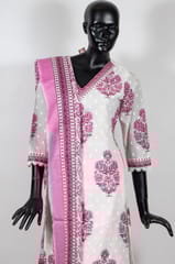 Cream Color Cotton Print with Embroidered Shirt with Cotton Printed Afghani Salwar and Cotton Printed Dupatta