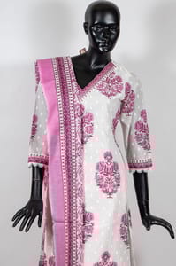 Cream Color Cotton Print with Embroidered Shirt with Cotton Printed Afghani Salwar and Cotton Printed Dupatta