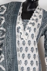 Grey Color Cotton Print with Embroidered Shirt with Cotton Printed Pant and Cotton Printed Dupatta