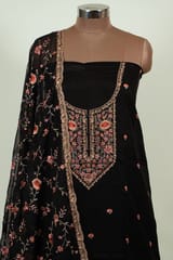 Black Colour Embroidered Viscose Organza Shirt with Bottom and Embroidered Viscose Organza Dupatta