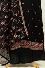 Black Colour Embroidered Viscose Organza Shirt with Bottom and Embroidered Viscose Organza Dupatta