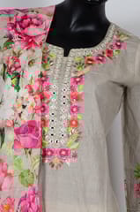 Fawn Color Cotton Print with Embroidered Shirt with Cotton Flex Pant and Cotton Printed Dupatta