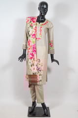 Fawn Color Cotton Print with Embroidered Shirt with Cotton Flex Pant and Cotton Printed Dupatta