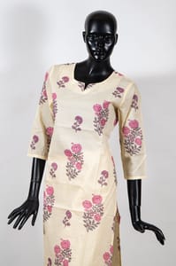Cream Color Cotton Printed Kurti