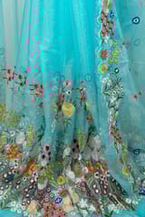 Firozi Colour Thread Embroidered Organza Set