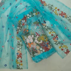 Firozi Colour Thread Embroidered Organza Set