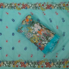 Firozi Colour Thread Embroidered Organza Set