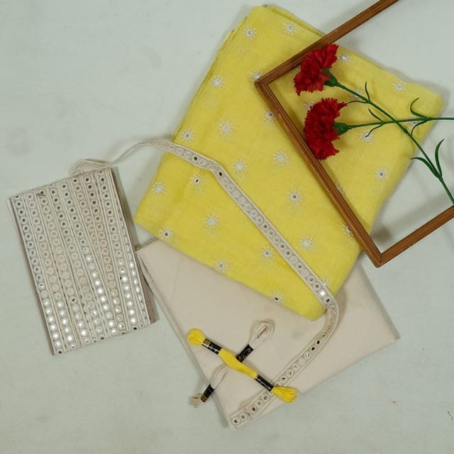DIY Yellow Colour Linen Embroidered Set