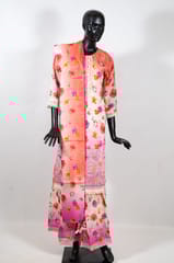 Pink Color Muslin Chikankari Embroidered Shirt with Print with Chikankari Embroidered Sharara and Muslin Printed Dupatta
