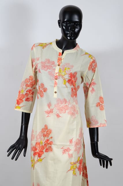 Lemon Color Cotton Printed Kurti