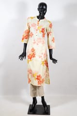 Lemon Color Cotton Printed Kurti