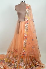 Peach Colour Thread Embroidered Organza Set