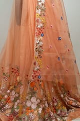 Peach Colour Thread Embroidered Organza Set