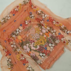Peach Colour Thread Embroidered Organza Set