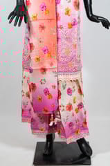 Pink Color Muslin Chikankari Embroidered Shirt with Print with Chikankari Embroidered Sharara and Muslin Printed Dupatta