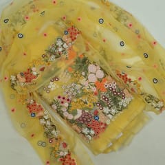 Yellow Colour Thread Embroidered Organza Set