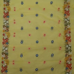 Yellow Colour Thread Embroidered Organza Set