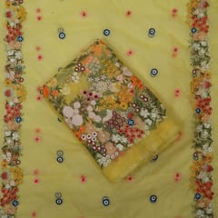 Yellow Colour Thread Embroidered Organza Set