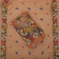 Peach Colour Thread Embroidered Organza Set