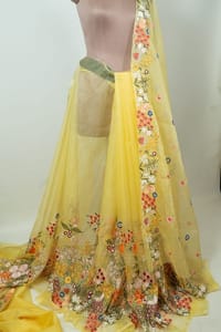 Yellow Colour Thread Embroidered Organza Set
