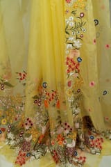 Yellow Colour Thread Embroidered Organza Set