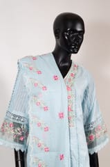 Sky Blue Color Cotton Embroidered Shirt with Cotton Embroidered Pant and Cotton Kota Doria Embroidered Dupatta