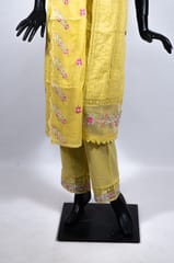 Yellow Color Cotton Embroidered Shirt with Cotton Embroidered Pant and Kota Doria Embroidered Dupatta