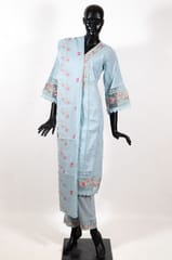 Sky Blue Color Cotton Embroidered Shirt with Cotton Embroidered Pant and Cotton Kota Doria Embroidered Dupatta