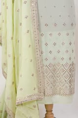 Pista Green Colour Georgette Pleat Embroidered Fabric with Georgette Embroidered Dupatta Set