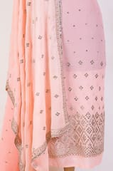 Peach Colour Georgette Pleat Embroidered Fabric with Georgette Embroidered Dupatta Set