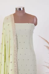 Pista Green Colour Georgette Pleat Embroidered Fabric with Georgette Embroidered Dupatta Set