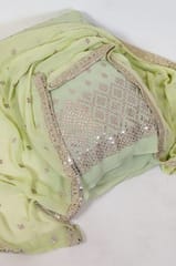 Pista Green Colour Georgette Pleat Embroidered Fabric with Georgette Embroidered Dupatta Set