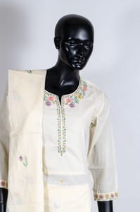 Lemon Color Cotton Embroidered Shirt with Cotton Embroidered Pant and Cotton Embroidered Dupatta