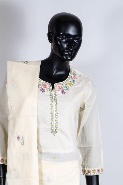 Lemon Color Cotton Embroidered Shirt with Cotton Embroidered Pant and Cotton Embroidered Dupatta