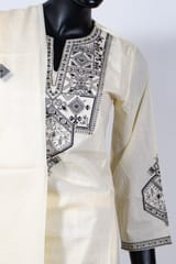 Cream Color Cotton Embroidered Shirt with Cotton Embroidered Pant and Voil Cotton Embroidered Dupatta
