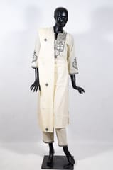 Cream Color Cotton Embroidered Shirt with Cotton Embroidered Pant and Voil Cotton Embroidered Dupatta