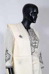 Cream Color Cotton Embroidered Shirt with Cotton Embroidered Pant and Voil Cotton Embroidered Dupatta