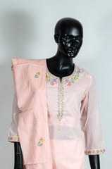 Peach Color Cotton Embroidered Shirt with Peach Color Cotton Embroidered Pant and Peach Color Cotton Embroidered Dupatta