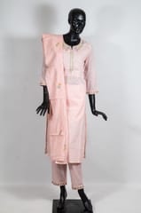 Peach Color Cotton Embroidered Shirt with Peach Color Cotton Embroidered Pant and Peach Color Cotton Embroidered Dupatta
