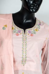 Peach Color Cotton Embroidered Shirt with Peach Color Cotton Embroidered Pant and Peach Color Cotton Embroidered Dupatta