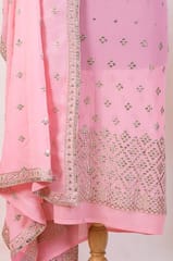 Pink Colour Georgette Pleat Embroidered Fabric with Georgette Embroidered Dupatta Set