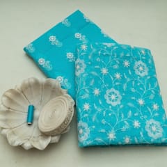 DIY Firozi Colour Kota Doria Embroidered Set