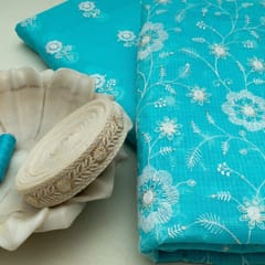 DIY Firozi Colour Kota Doria Embroidered Set