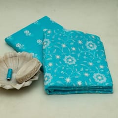 DIY Firozi Colour Kota Doria Embroidered Set