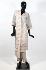 Cream Color Chanderi Embroidered Shirt with Rayon Embroidered Pant and Chanderi Embroidered Dupatta