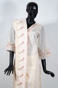 Cream Color Chanderi Embroidered Shirt with Rayon Embroidered Pant and Chanderi Embroidered Dupatta