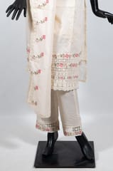Cream Color Chanderi Embroidered Shirt with Rayon Embroidered Pant and Chanderi Embroidered Dupatta